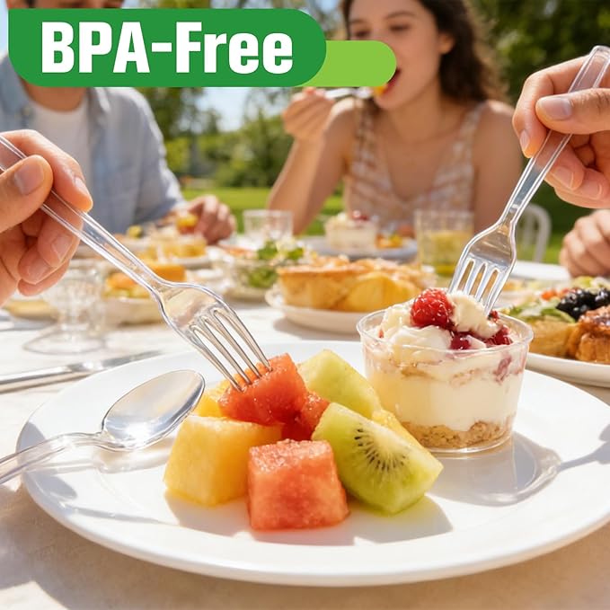 1200 Count Plastic Silverware Heavy Duty,Clear Plastic Forks and Spoons, 600 PlasticSpoons & 600 Forks,BPA-Free,Heat Resistant Disposable Cutlery Utensil Set for Catering & Events, Daily Use