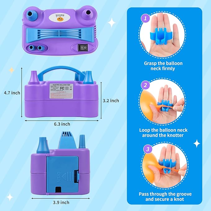Balloon Pump Electric Portable Dual Nozzle Air Pump for Balloons Blower Pump Inflator for Decoration, Birthday Party [110V~120V, 600W, Purple]