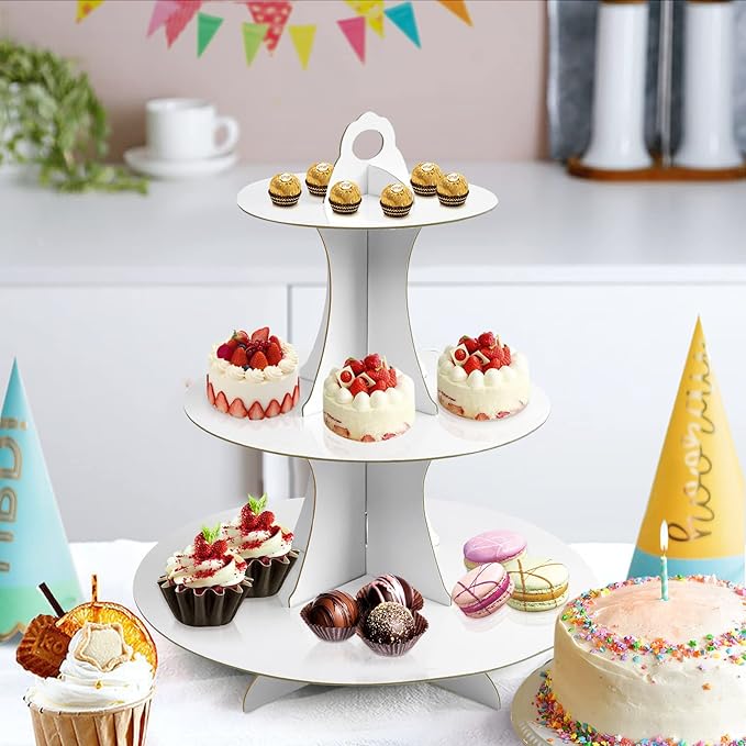 Soleebee 3-Tier Round Cupcake Stand, Cardboard Cupcake Tower, Dessert Cup Cake Stand Tower for Birthday Wedding Party Decoration, Cupcake Tier Stand 2 Set (White)