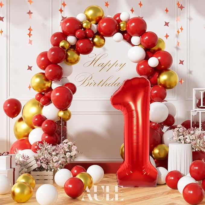 AULE 40 Inch Big Red 1 Balloon Number Large Foil Helium Number Balloons 0-9 Jumbo Giant Happy 1st Birthday Party Decorations for Boy or Girl Huge Mylar Anniversary Party Supplies