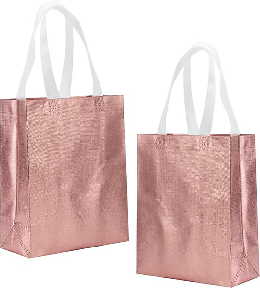 Tendwarm 12 Pcs 8x4x10 Inches Reusable Rose Gold Gift Bag Favor Bags for Party Wedding Christmas Medium Size