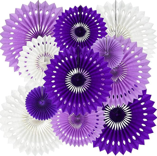 BEISHIDA Lavender Purple White Tissue Hanging Honeycomb Round Paper Fans Decoration Set for Halloween Birthday Baby Shower Bachelorette Wedding Photo Booth Backdrops Paper Party Supplies(11 Packs)