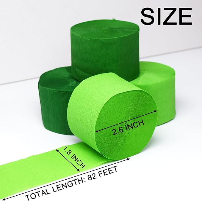 Crepe Paper Streamers 4 Rolls 328ft, Light Green and Deep Green Pack of Party Streamers for Birthday Decorations, Party Decorations, Wedding Decorations