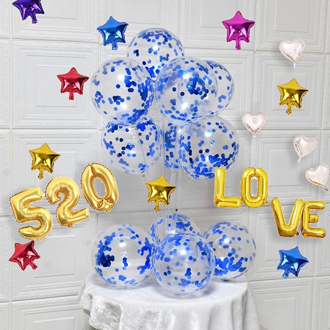 Blue Confetti Balloons 12 inch, 50 Pcs Clear Balloons with Blue Confetti Glitter for Birthday Wedding Baby Shower Christmas Party Decoration