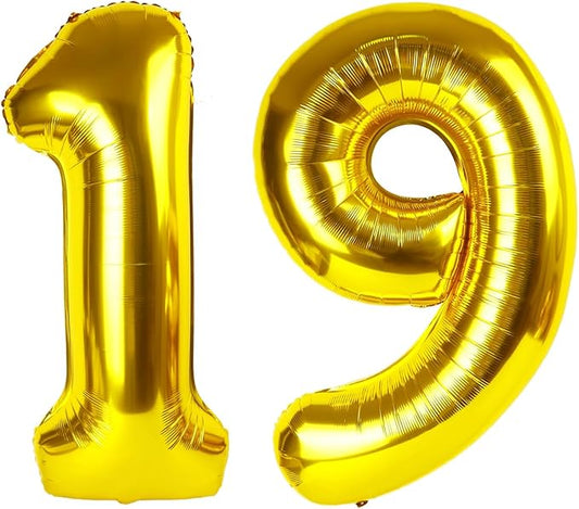 40Inch Balloon Number, Gold Number 19 Balloons Birthday Decoration for Men & Women, Foil Gold Party Decorations for Birthday Wedding Engagement Memroial Day's