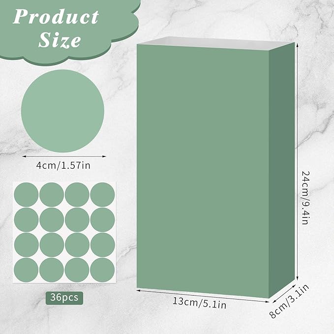 woric 36PCS Sage Green Party Favor Bags with Stickers Small Paper Gift Bags Self Stand Goodie Bag for Kids, Baby Shower, Wedding Birthday Party Favor Supplies