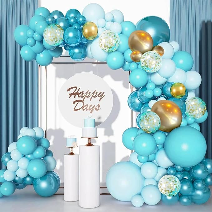 MEBAY Teal Balloons Garland Arch Kit, 147PCS Teal Blue Turquoise Green Metallic Gold Balloons with Confetti for Wedding Baby Shower Birthday Party Decorations