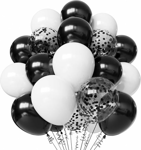 Black and White Balloons, 50pcs 12 inch Black and White Confetti Balloons for Graduation Theme Party Supplies Wedding Birthday Graduation Party Decorations