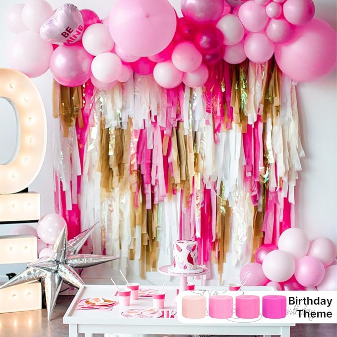 PartyWoo Crepe Paper Streamers 8 Rolls 656ft, Pack of Metallic Gold, White and Pink Party Streamers for Party Decorations, Birthday Decorations, Wedding Decorations (1.8 Inch x 82 Ft/Roll)