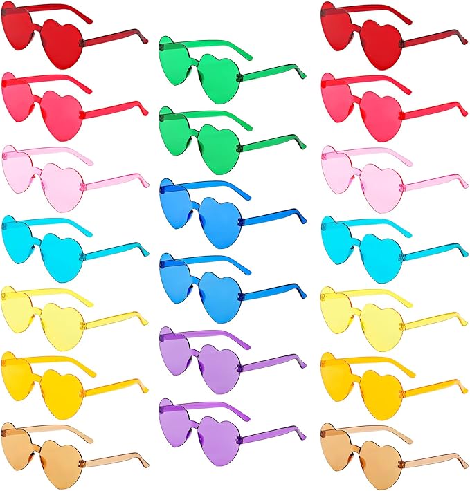 20 Pairs Heart Shaped Sunglasses Bulk, Colorful Rimless Fun Heart Sunglasses for Women Party Favors