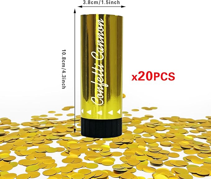 20 PCS Colorful Party Confetti Poppers with Box for Wedding Birthday Graduation Baby Shower Anniversary Christmas New Year's Party Supplies (Gold Round)