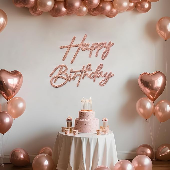 Rose Gold Happy Birthday Sign for Arch Backdrop - Glitter Happy Birthday Letters Felt Signs for Balloon Arch Party Backdrop Wall Decorations Remove Large Logo for Birthday Baby Shower