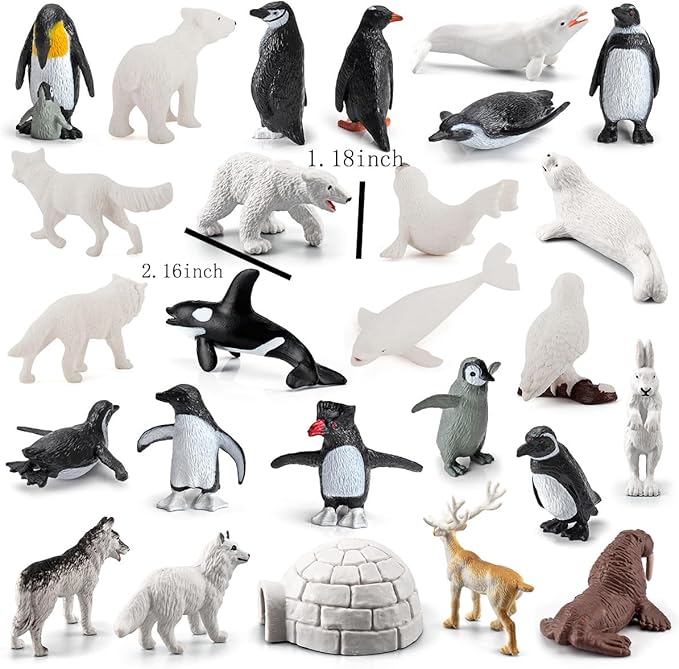 26 Pcs Cute Mini Arctic Animals Figurines Set Realistic Polar Tiny Penguin Animal Figurines Cupcake Cake Topper Christmas Birthday Gift Christmas Party Supplies Gift