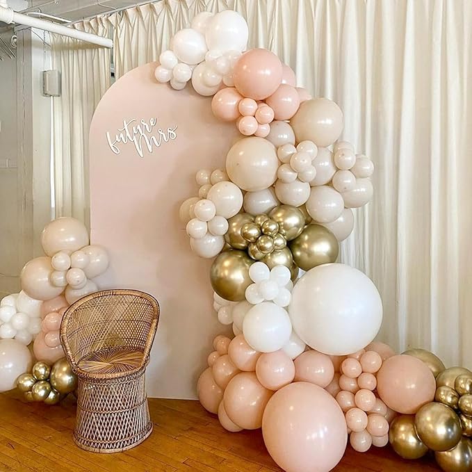 Netural Balloon Set, Double Stuffed Beige Cream Tan Gold Balloons Blush White Sand Boho Balloon for Netural Baby Shower Gender Reveal Bridal Birthday Wedding Party Decorations