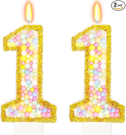 11th Birthday Candle for Cake, Colorful Macaron Numeral Candles for Boys/Girls, Birthday Party Cake Decorations, Golden Cake Topper for Birthday Party Supplies (Number 11)