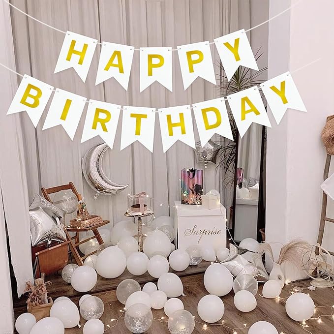 Happy Birthday Banner Signs with Shiny Gold Letters, Gold Birthday Party Decorations for Women Men Girls Boys
