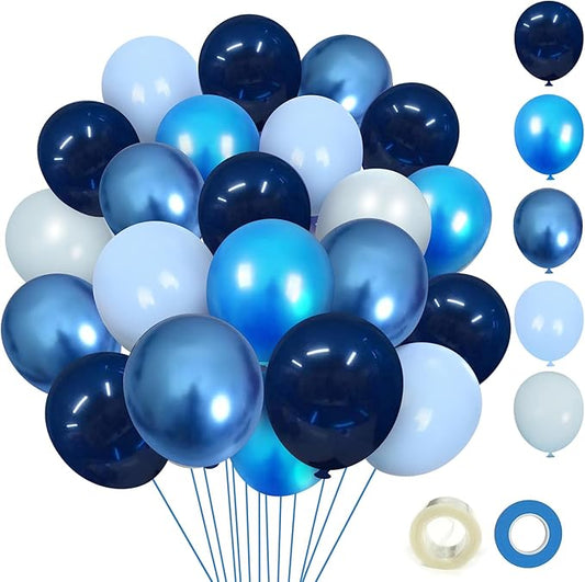 Blue balloons, 50Pcs Metallic Blue balloons 12inch Navy blue balloons for Birthday, Baby Shower, Wedding, Boys, Men, Graduation