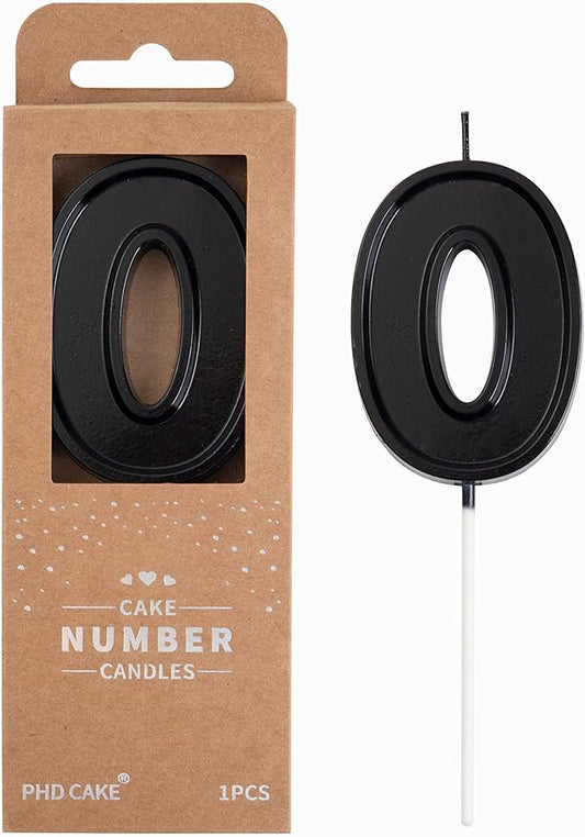 PHD CAKE 2.76 Inch Luxe Black 0 Number Birthday Candles, Black Number Candles, Cake Number Candles, Party Celebration