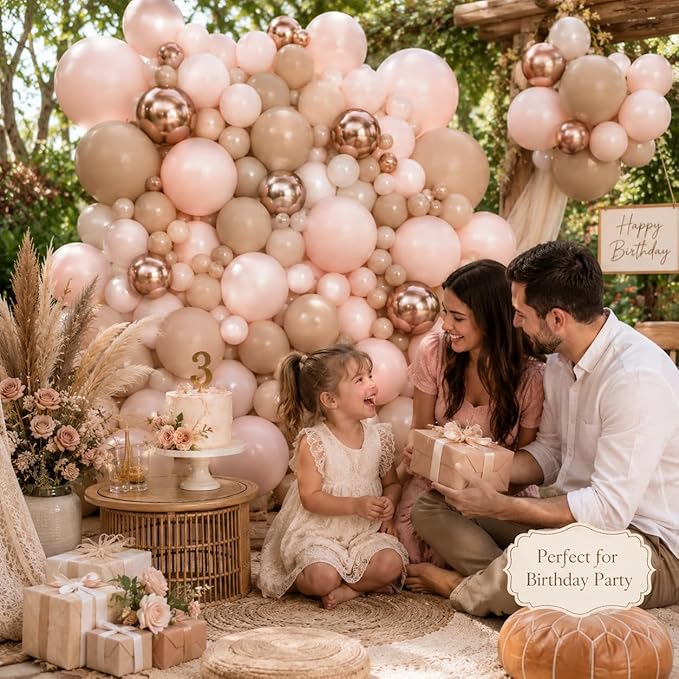Boho Balloon Arch Double Stuffed Blush Nude Rose Gold Boho Balloon Garland Kit Rosegold Beige Peach Brown Cream Latex Balloons for Baby Bridal Shower Engagement Birthday Wedding Boho Party Decorations