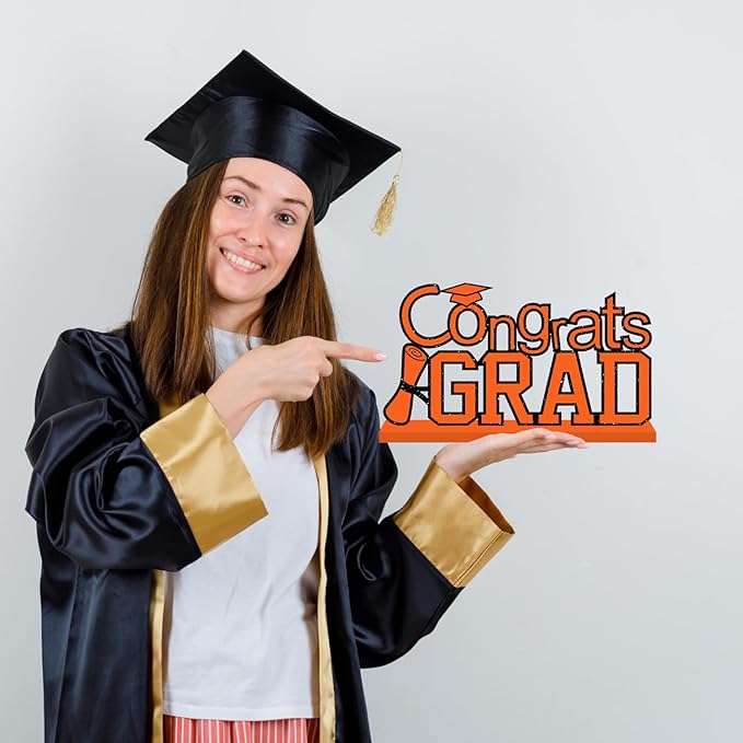 4Pcs Orange and Black Graduation Decorations Class of 2026 Congrats Grad Wooden Table Centerpieces Grad Table Decorations for Graduation Centerpieces