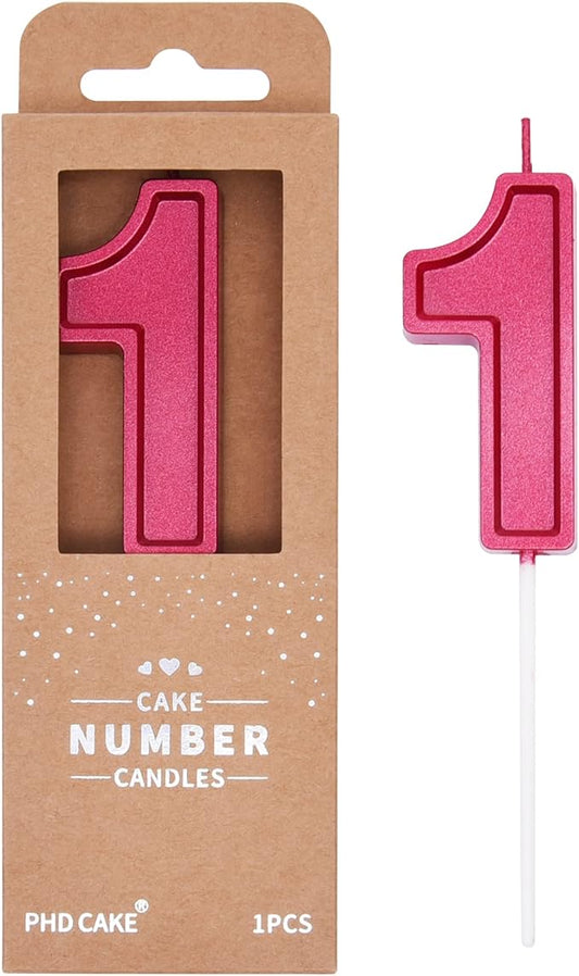 PHD CAKE 2.76 Inch Luxe Red 1 Number Birthday Candles, Red Number Candles, Cake Number Candles, Party Celebration