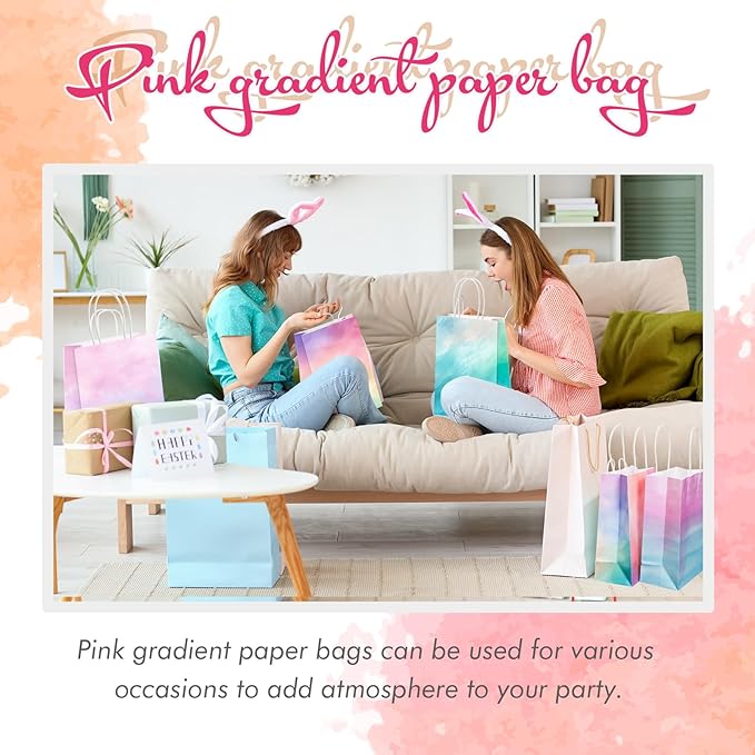 Humyoun 24 Pcs Pastel Gift Bags Paper Goodies Bags with Handles Watercolor Tie-Dye Candy Treat Gifts Wrapping for Baby Shower Wedding Birthday Party Supplies