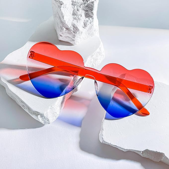 SUNOVELTIES 18 Heart Shape Rimless Sunglasses Transparent Candy Color Party Glasses Colored Eyewear for Women