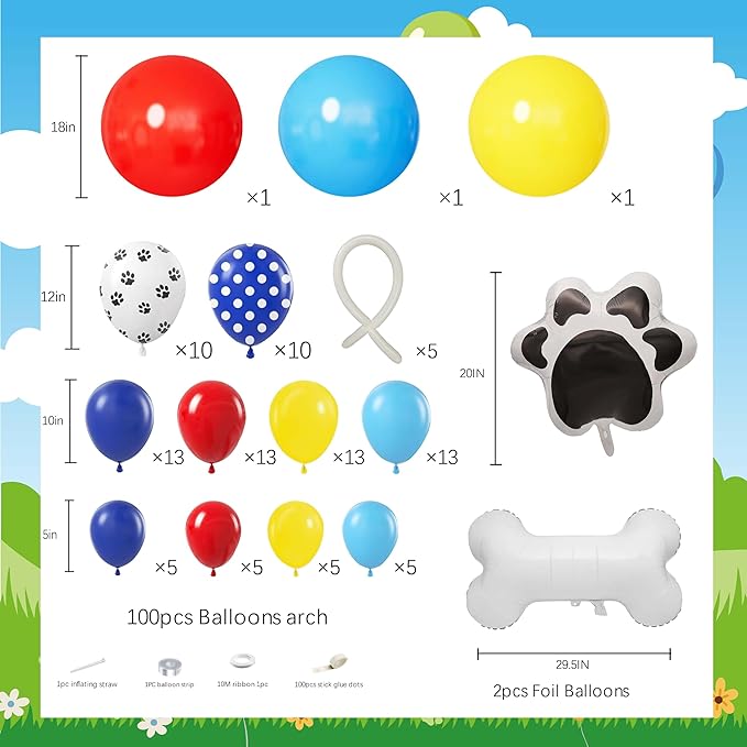 100pcs Hawaii Balloons Garland Arch Kit with Balloons for Birthday Decorations,Party Supplies for boys Girls (Blue Paw)