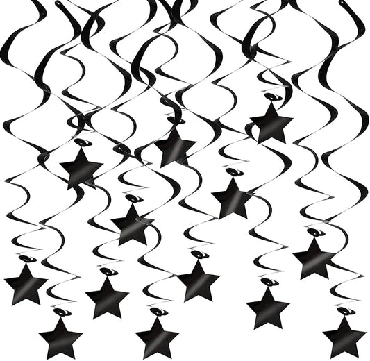 BEISHIDA Black Stars Hanging Swirls Bachelorette Graduation Hanging Ornament Decorations for Birthday Party Supplies Congrats Grade 2026 Graduation Decorations,Pack of 15