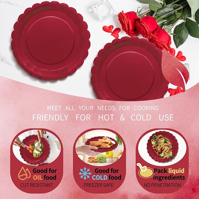 100pcs Red Paper Plates Napkins - Red Disposable Party Tableware Set for Birthdays Bridal Shower Baby Shower Graduation (Serves 50)