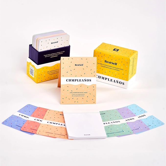 BestSelf Co. Baraja Cumpleaños – 75 Conversation Cards & Activities for Unforgettable Birthday Celebrations | Fun, Meaningful, and Engaging Party Game for Friends, Couples, Family | Spanish Version