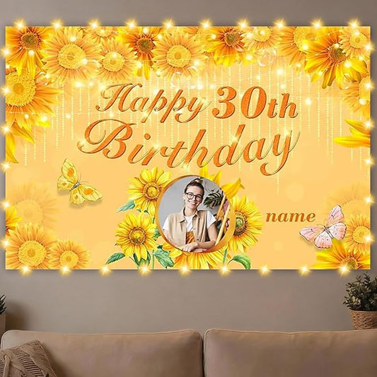 Dicodes Custom Sunflower Party Decorations, Personalized Sunflower Happy Birthday Decorations, 4x6ft-8x12ft