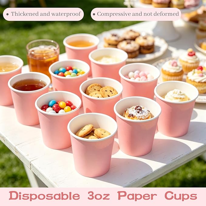 3 oz Bathroom Cups, 50 Pack Pink Paper Cups, 3 oz Bathroom Mouthwash Cups, Bath Rinse Cups for Home, Office, Wedding, Travel and Party
