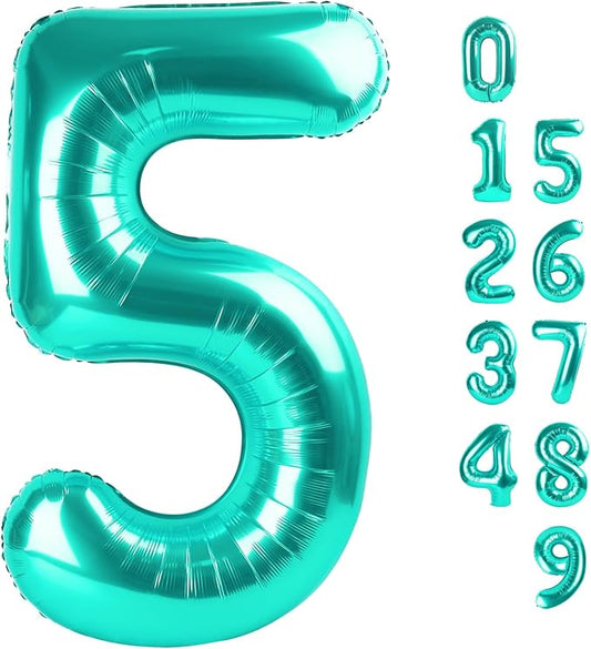 Balloon Numbers 40 Inch 5 Ballon for 5th Birthday Decorations, 15 25 35 50 Big Blue-green Number Balloons for Wedding Photo Shoot Party Decor