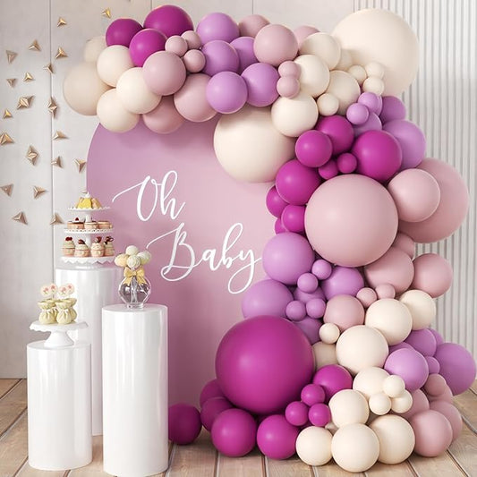 MEBAY Red Pink Purple White Balloon Arch Kit, 166Pcs Dusty Pink Balloons Garland for Girl Women Wedding Engagement Anniversary Birthday Bridal Baby Shower Party Decorations