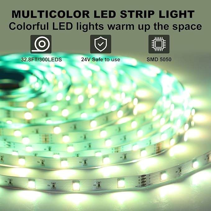 SUPERNIGHT Waterproof Led Strip Lights, 4 Rolls 32.8FT 300Leds Rope Light Flexible Multicolor, RGB Music Sync Color Changing Lights for Party, Kitchen,Home Decoration(Not Included Power Supply)