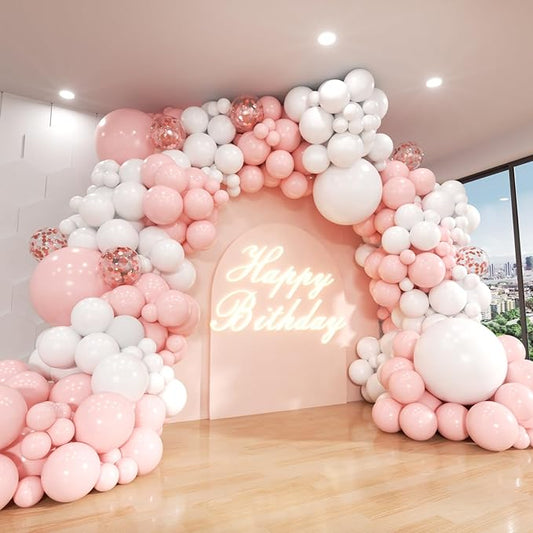 Pink and White Balloon Arch Kit, ADOINBY 140Pcs Macaron Pink Balloon Matte White Balloon 18 12 10 5 Inch Different Size Balloons for Engagement Wedding Birthday Baby Shower Gender Reveal Decorations