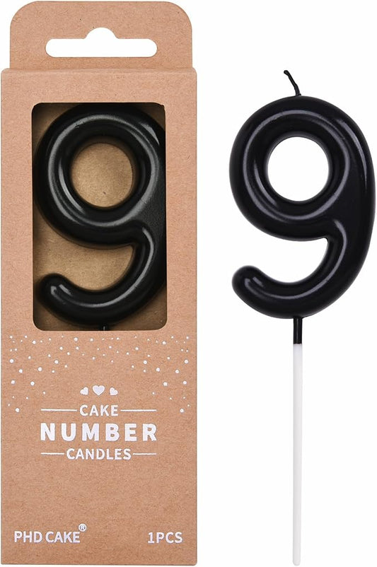 PHD Cake 2.76 inch Classical Black 9 Number Birthday Candles for Party Celebration