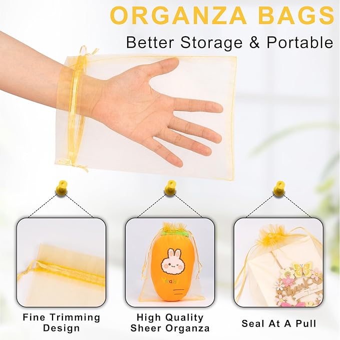 ANZNKU 100 Pack Large Organza Bags 6x9 Inch Mesh Gift Bags Drawstring Easter Candy Bag Packaing Bag(Gold)