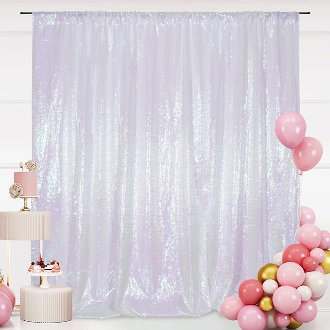 SquarePie 8x8ft Iridescent Sequin Backdrop for Photography, Satin-Backed Real Sequin Curtain, Enhanced Coverage Shimmering Background with 4" Rod Pocket for Wedding, Birthday, Party Decor, 1 Panel