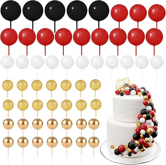 60Pcs Glitter Cake Balls Decorations Foam Cake Topper Balls Mini Balloon Cupcake Toppers for Cake Decorating Birthday Baby Shower Party (Glitter Black Red Series)