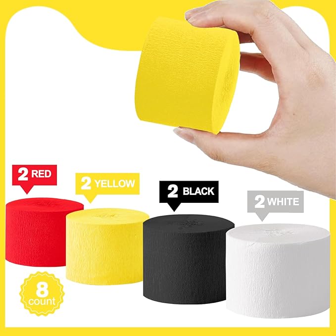 Cartoon Monster Birthday Party Decorations,8 Rolls Red Yellow and Black Crepe Paper Streamers, Party Streamer for Wedding Animation Themed Decoration