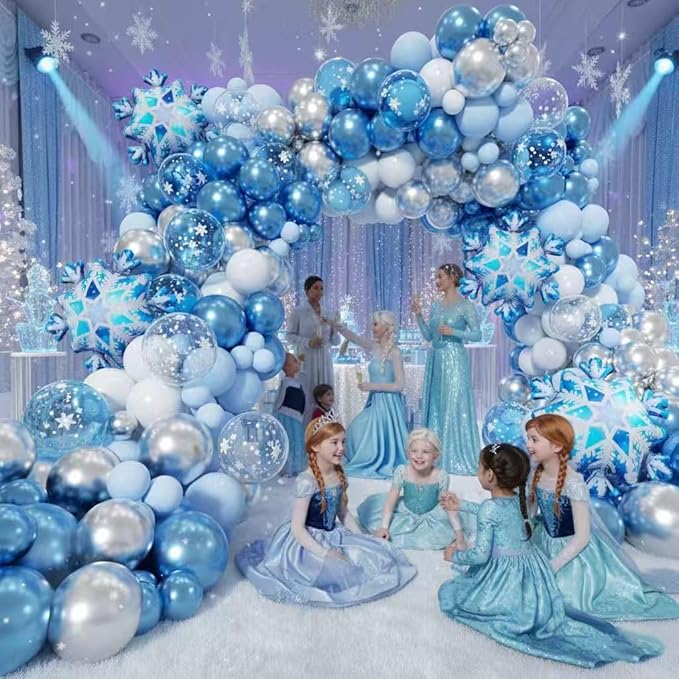 Frozen Balloons Garland Arch Kit - 178Pcs Winter Wonderland Snowflake Blue Silver White Balloon for Winter Wonderland Theme Baby Shower Christmas Snow Girl Princess Birthday Party Decorations