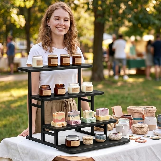Cupcake Stand for 50 Cupcakes 4 Tiered Tray Stand for Food Cookie Wooden Dessert Display Risers for Party Wedding Buffet Stepped Risers Display Stands for Vendor Farmers Market Display, Black