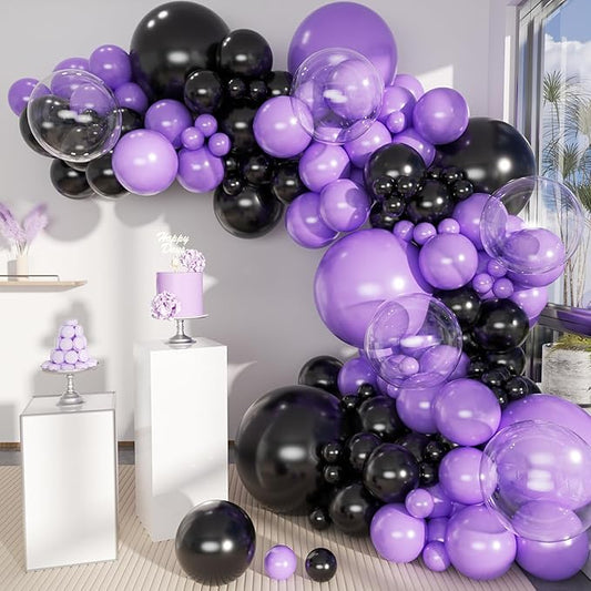 Purple and Black Balloons Garland Arch Kit, 151Pcs Latex Balloons Different Sizes 18 12 10 5 inch for Birthday, Graduation, Baby Shower, Wedding, Retirement, Halloween Party Decoration