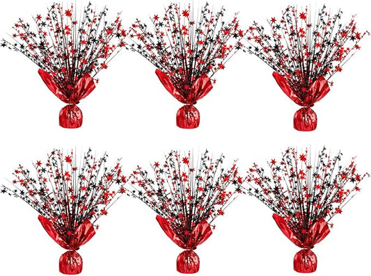 6 Pack Metallic Foil Spray Centerpiece Stars for Wedding, Birthday, Anniversary, Christmas Table Decor, Holiday Festival Baby Shower Graduation Mantle Party Decorations (Red&Black)