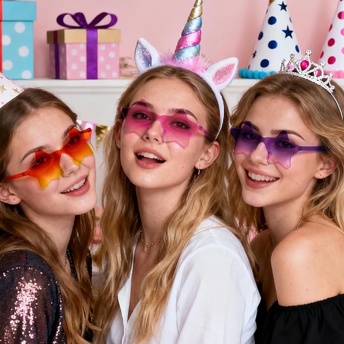 9 Pack Star Sunglasses, Colorful Rimless Star Shaped Glasses, Unisex Party Favors Supplies for Beach, Pool, Outdoors