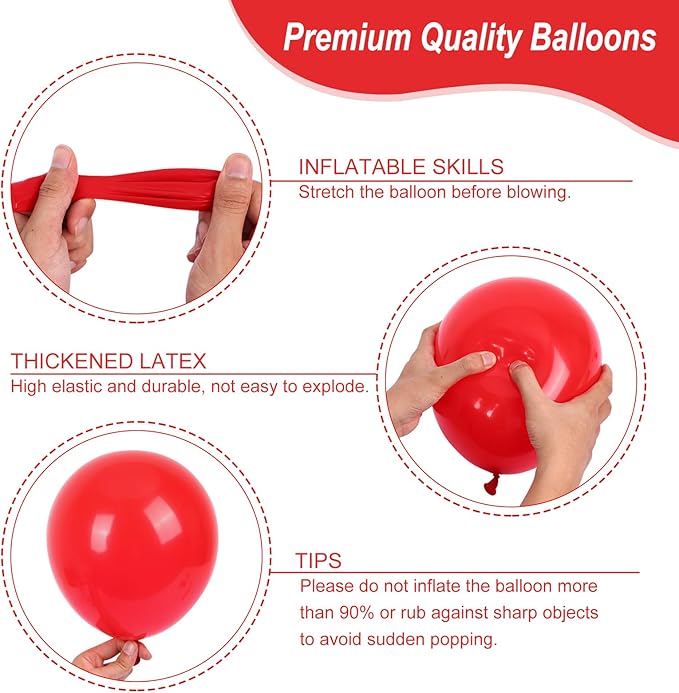 RUBFAC 135pcs Red Balloons Different Sizes 18 12 10 5 Inch for Garland Arch, Latex Christmas Balloon for Birthday Party Wedding Decorations