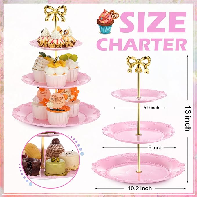 3 Sets Tea Party Decorations of 3 Tier Wedding Plastic Dessert Table Display Set Cupcake Stand Dessert Plates Cake Candy Display Tower Wedding Birthday Baby Shower Tea Party Decoration
