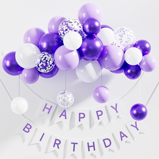 Purple and White Balloons, 12 Inch Mothers Day Balloons, 60 Pcs Pastel Purple Confetti Balloons,Lavender Lilac Balloon for Mother's Day/Birthday/Baby Shower/Graduation/Wedding Decorations